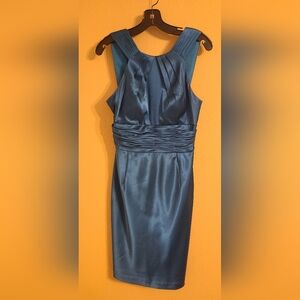 Adrianna Papell Boutique Crystal Teal Blue Ruched Dress